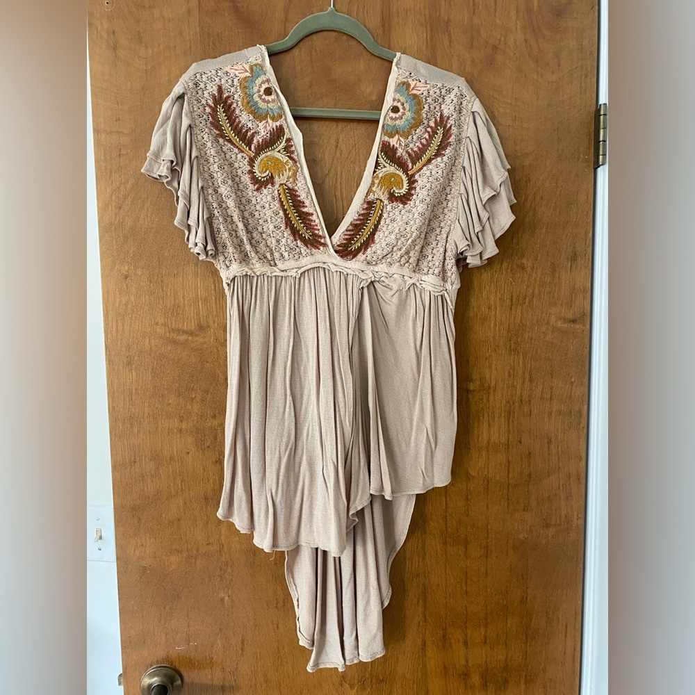 Boho Embroidered Beige Romper